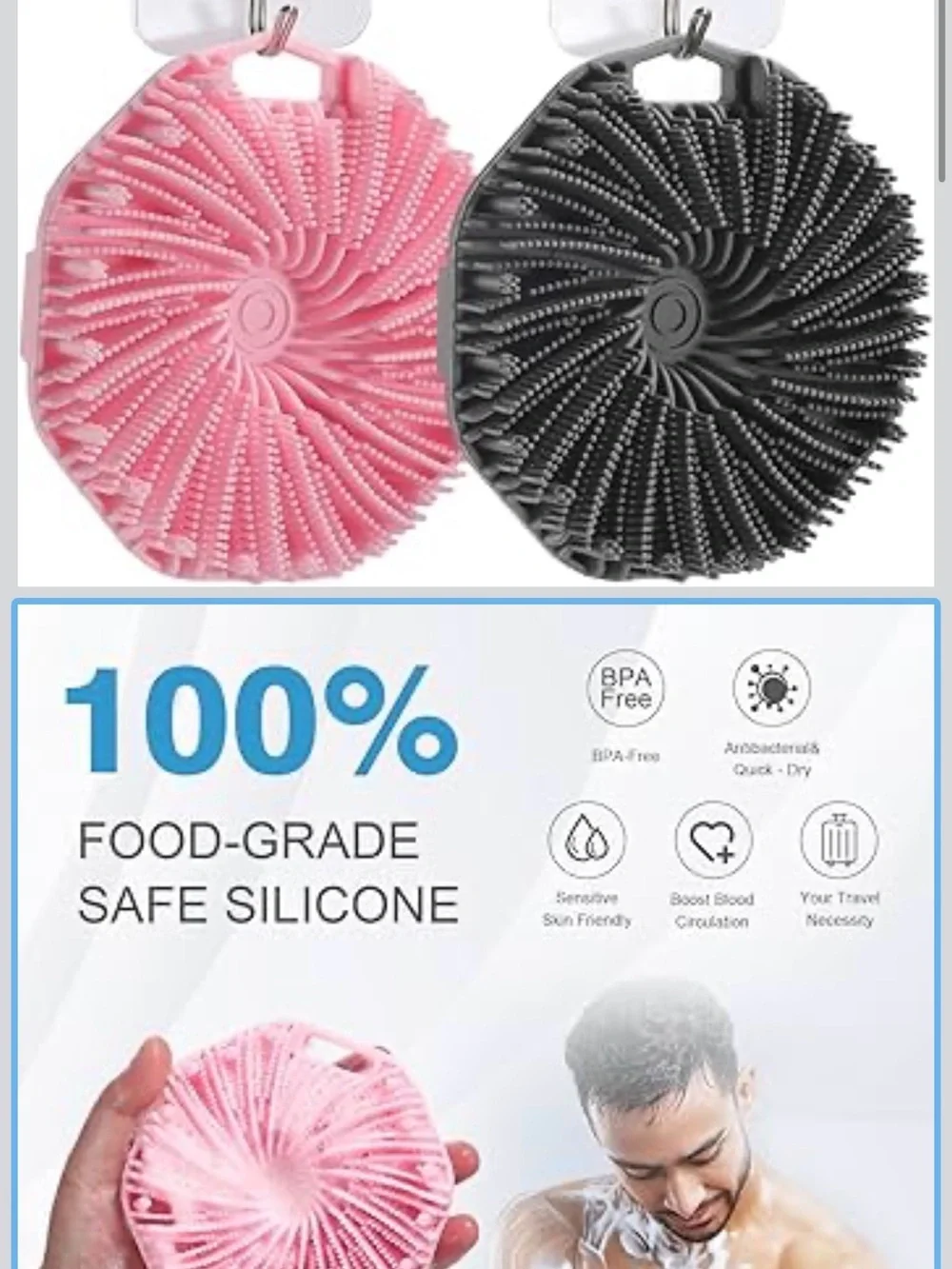 2-Pack Silicone Body Scrubbers | Gentle Exfoliating Shower Brushes-New